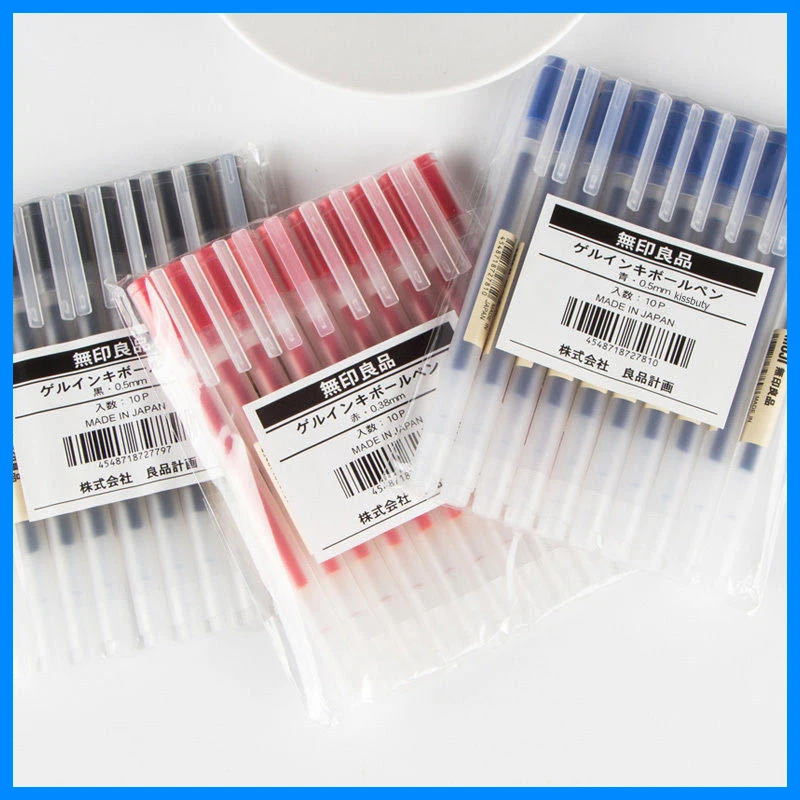 10Pcs/Set kawaii MUJIs Gel Pen Black/Red/Blue 0.38mm 0.5mm Ink Japan Color Pen Office School Ballpoint Pen Stationery japan nsk 607zz bearing abec 7 5 10pcs 7x19x6 mm high speed miniature 607z ball bearings 607 zz emq z3 v3