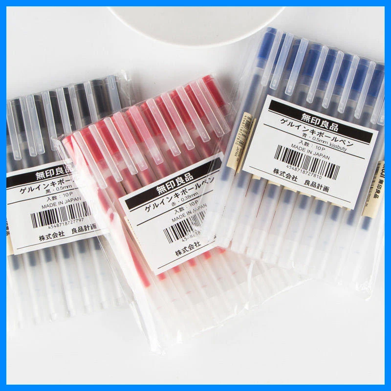 카와이 MUJIS 젤 펜, 검정, 빨강, 파랑, 0.38mm 0.5mm 잉크, 일본 컬러 펜, 사무실 학교 볼펜 문구, 세트당 10 개 