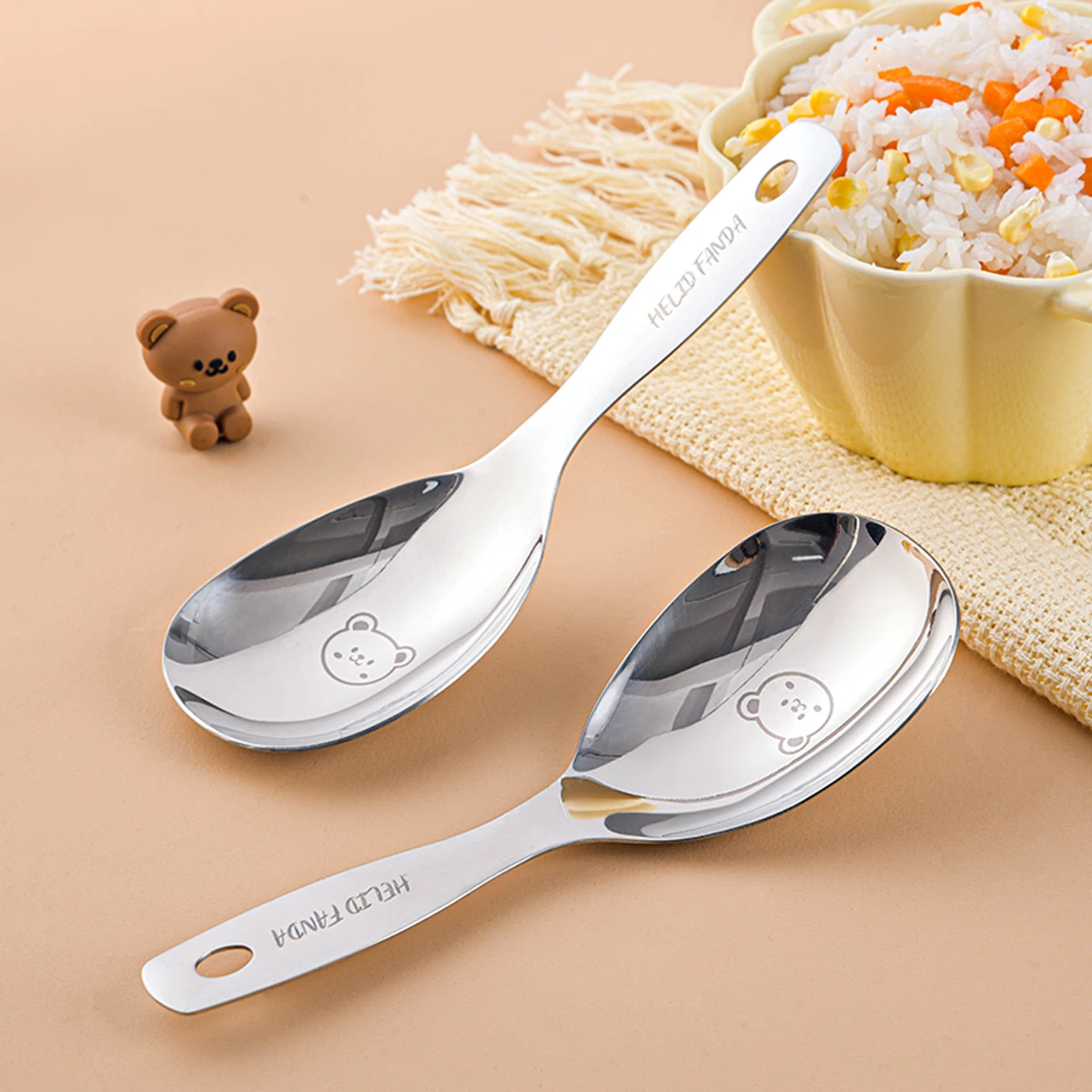 WORTHBUY Rice Spoon 304 Stainless Steel Rice Shovel Long Handle Thicken Cooker Scoop Kitchen Tableware Paddle Large Scoop