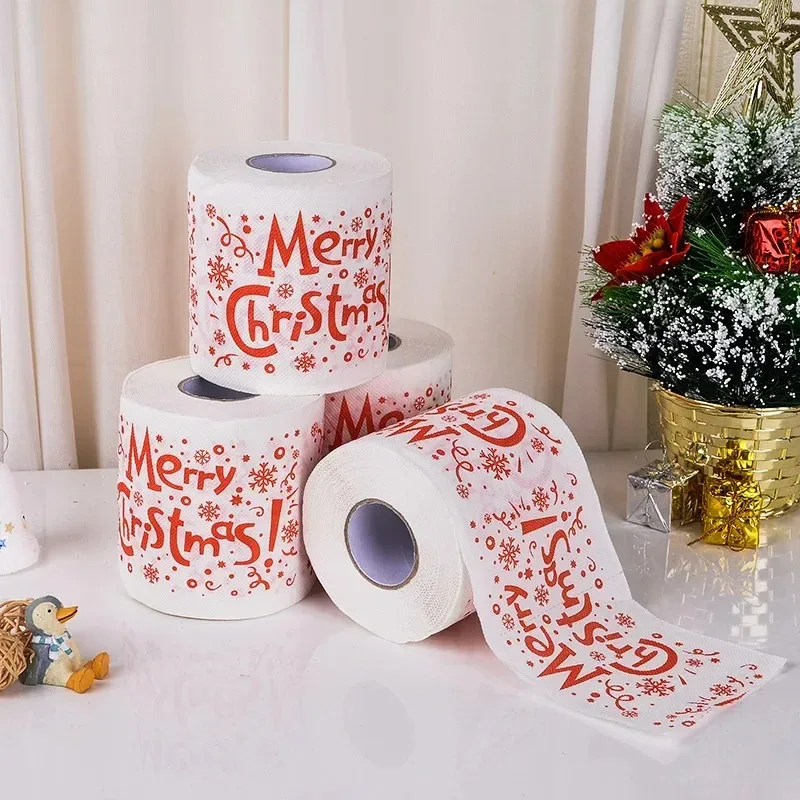 Disposable toilet paper Christmas Pattern Tissue Printing Roll Toilet Paper Santa Christmas Tree Cute Toilet Paper New Year Gift Creative Napkin