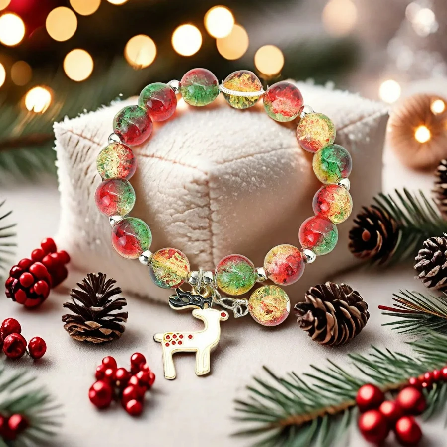 Glass Beads Christmas Bracelet for Women