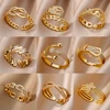 Bagues ajourées en chaîne pour femmes, couleur or, acier inoxydable, Zircon, croix ouverte, tendance, bijoux esthétiques de mariage, cadeau