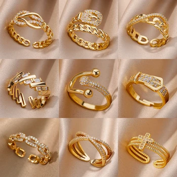 Gold Hollow Out Cross Ring 1