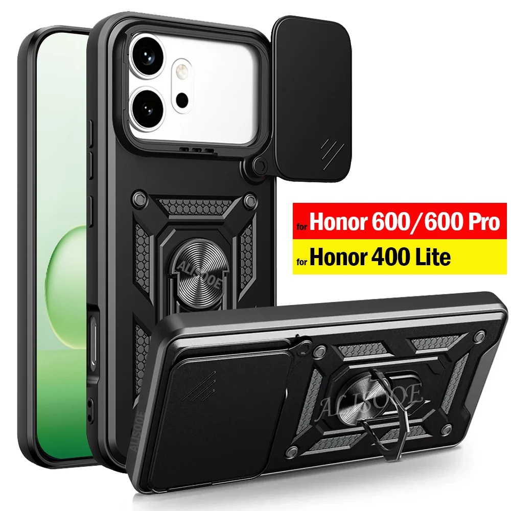 Shockproof Slide Camera Cover with Ring Stand Holder - Protective Phone Case