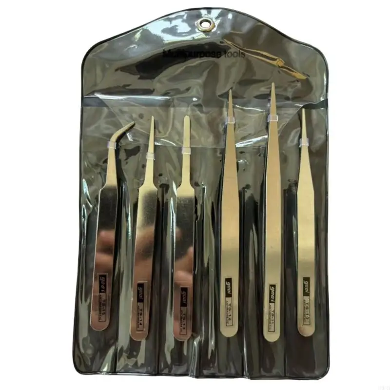 6Piece Stainless Steel Tweezers Set Bent Straight Tweezers Multiple Purpose For Precise Handling In Diversed Fields