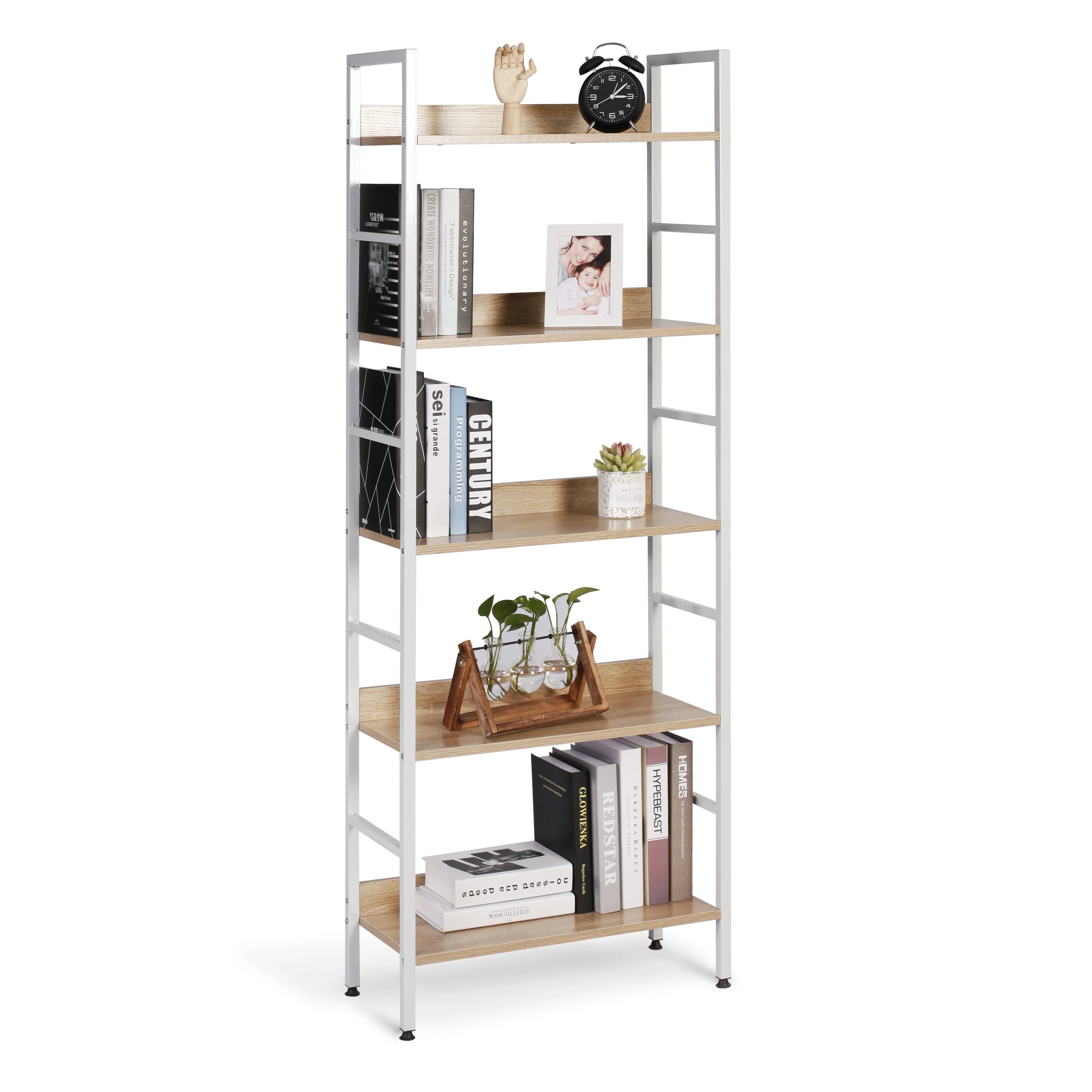 WOLTU 5-stöckiges Holz-Bücherregal, Aufbewahrungsschrank, Schuhregal, Badezimmerschrank, Blumenregal, Treppenaufbewahrung, Organizer und Präsentationsregal – Detail 8