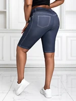Plus Size Women's Skinny Capris Pants Imitation Denim Print Curve Female Casual Stretch Knitted Sporty Cropped Leggings Summer - Image 4