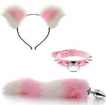 Cute Fox Tail Anal Plug Cat Ears Headbands Set Adult Games Nipple Clip Neck Collar Erotic Cosplay Sex Toys For Women Men 