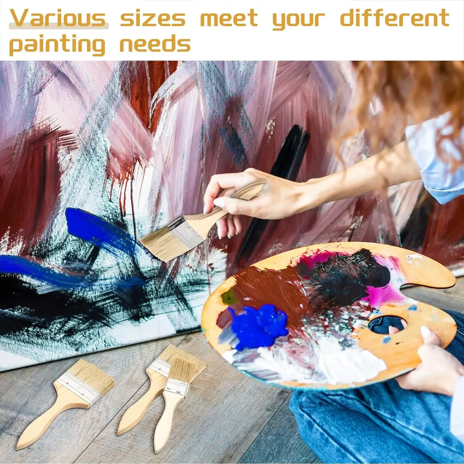 3pcs 1/2/3 inch Chip Paint Brushes with Wooden Handle Paintbrush Stain Flat Art Brushes for DIY Paint Varnishes Glues Home Craft