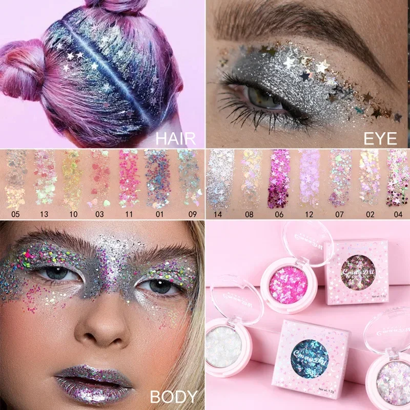 Cheapest Face Eye Highlight Powder Eyeshadow Palette Shining Sequins Pentagram Moon Diamond Fragment Eye Shadow TSLM1 2