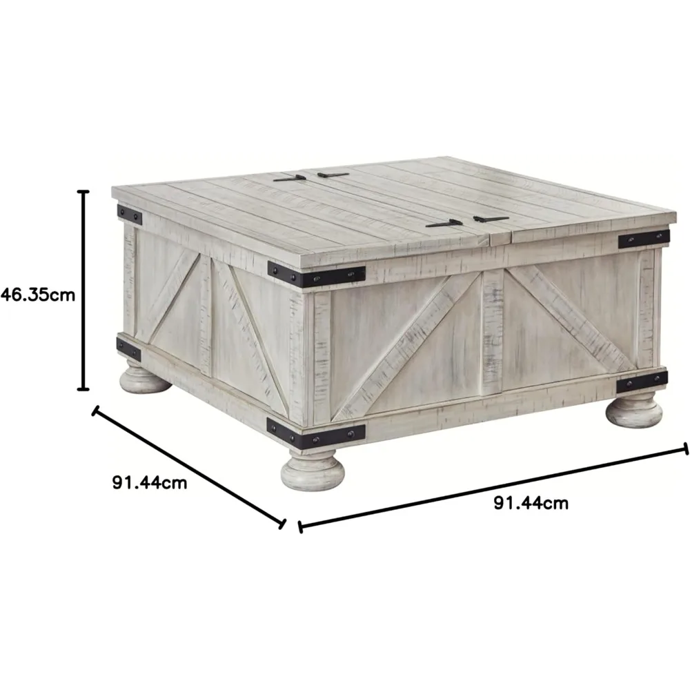 Farmhouse Coffee Table, Casual Cocktail Table with Storage Space, White 3