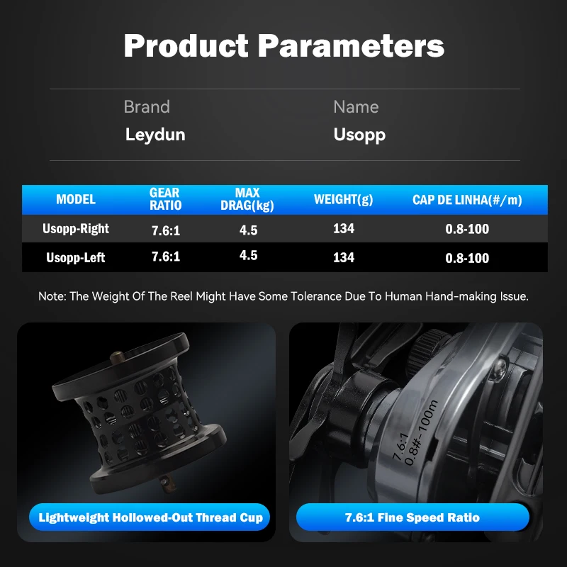 Leydun New DC Usopp Baitcasting Reels 7.6:1 Gear Ratio 134g