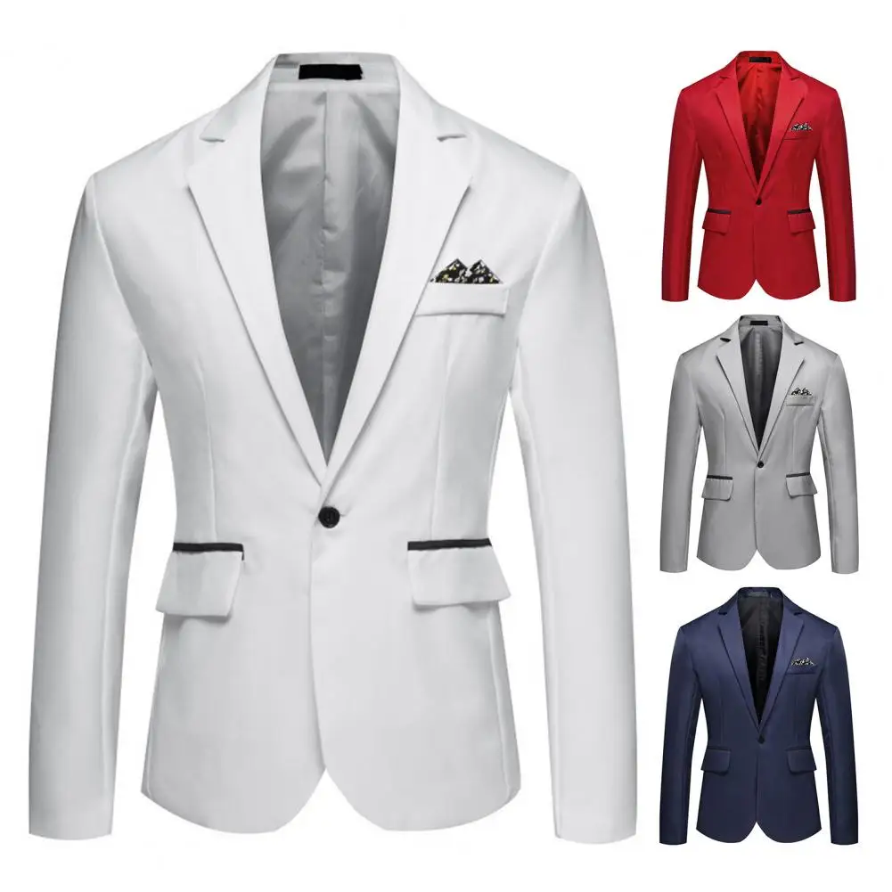 Men Suit Jacket Elegant Men's Spring Autumn Suit Coat with Lapel Design Flap Pockets Single Button Formal Business Gown for A