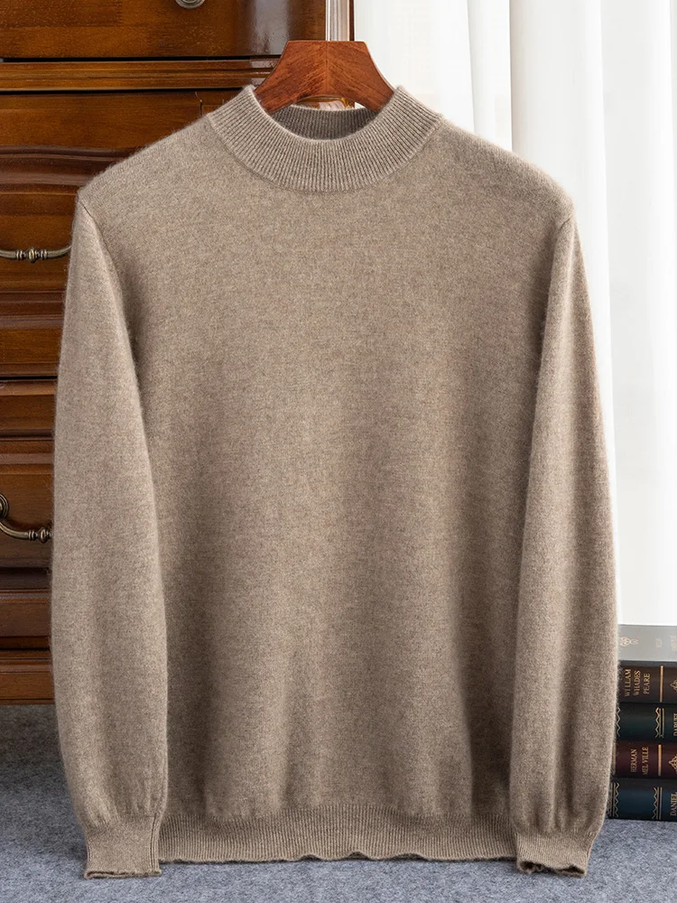 High-end Autumn Winter Men Sweater 100% Cashmere Long Sleeve Half-high Neck Pullover Soft Warm Large Size Knitwear Men Clothing