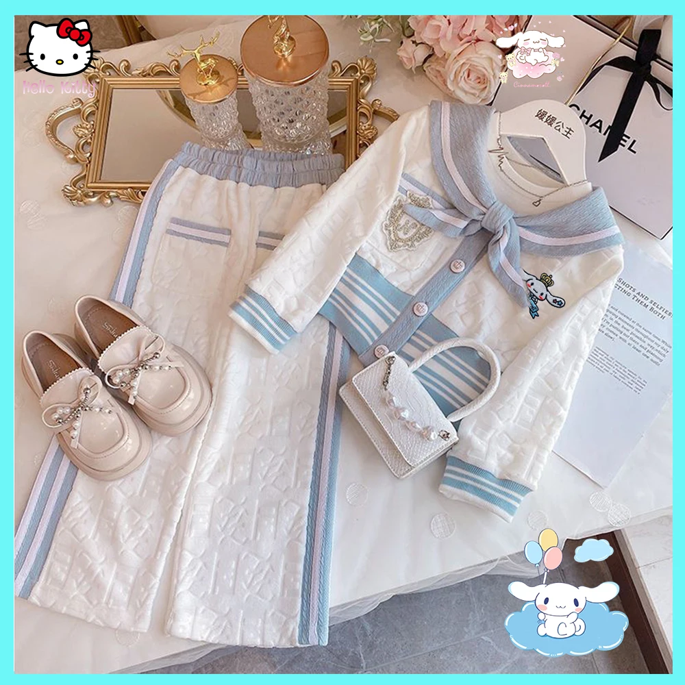 

2Pcs Sanrioed Anime Kawaii Cinnamoroll Kuromi Girls Princess Clothes Sets Autumn Fashion Korea Kids Fashion Teenage Coat+Pants