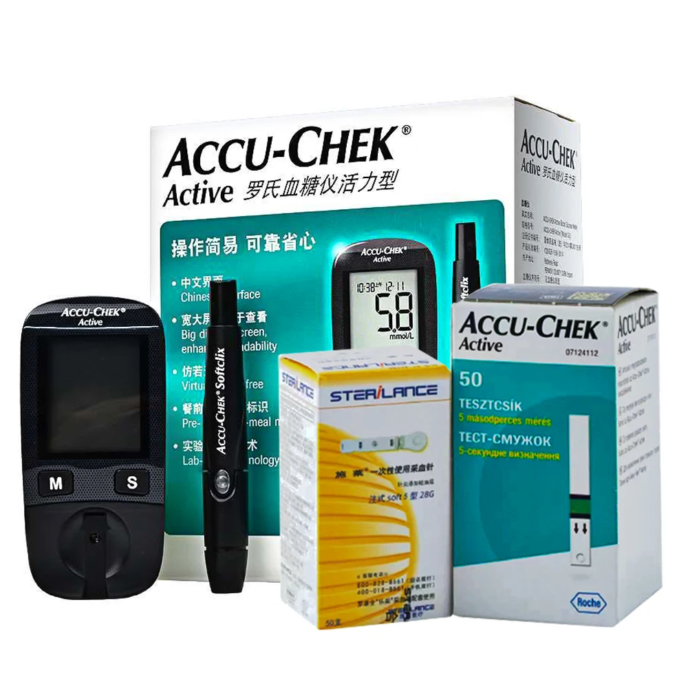Accu Chek Misuratore Di Glucosio Nel Sangue Attivo E Strisce Reattive Per Glucomete E Set Di Lancette Senza Calibrazione Kit Di Test Per Misuratore Di