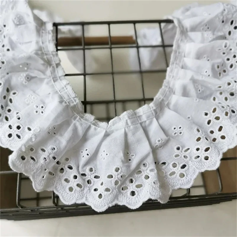 Lace Fabric Lace Ribbon Lace Sewing Supplies Lace Decoration Lace Accessories Lace Sewing Accessories 8CM Wide White Cotton Lace Pleated Ruffle Trim Hollow Embroidery Guipure 3d Lace Fabric Ribbon Skirts Fringe Scarfs Sewing Decor