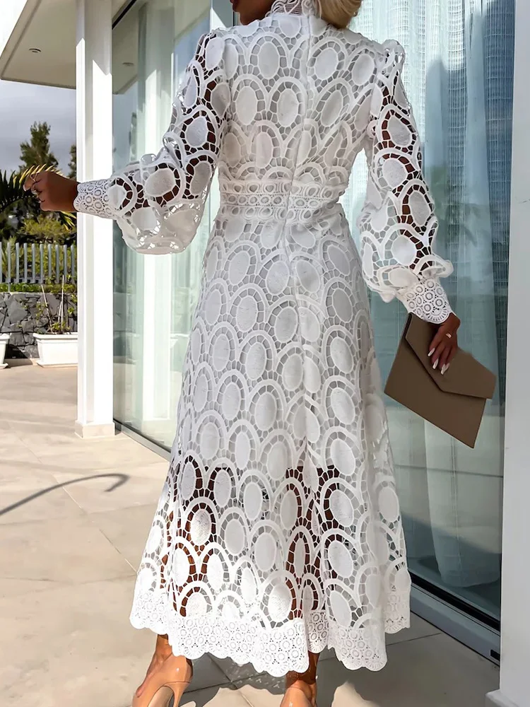 canwedance New Women's Lace Dress Stand Collar Hollow Out Elegant Dress  Stand Collar Hook Embroidery Vestidos Party Robes - AliExpress 200000345