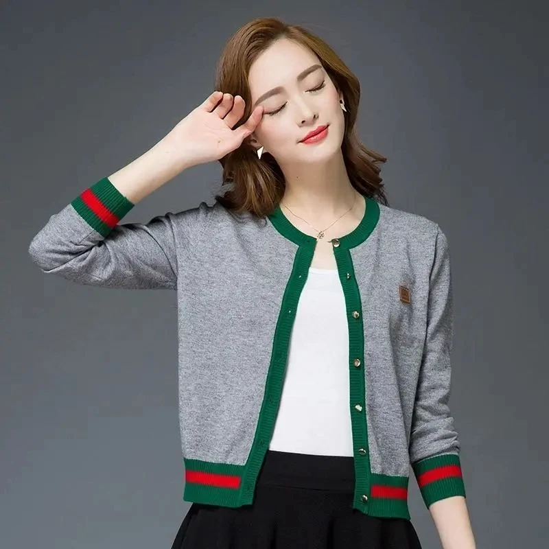 

Женская короткая трикотажная куртка с длинным рукавом, 3XL, весна-осень 2023
