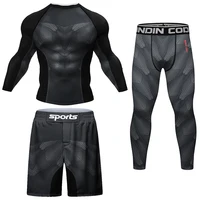 New Boxing Rashguard MMA T-shirt+Shorts For Men 4PCS/Set Black Grappling Bjj Rash Guard Jiu Jitsu T-shirts Sport Tights Clothing 2
