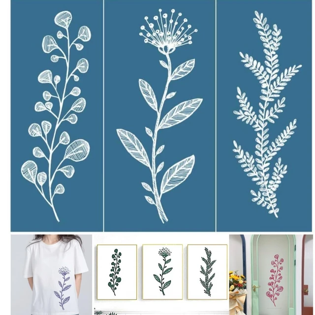 Self-Adhesive Silk Screen Printing Stencil Reusable Pattern Stencils Flower  & Plant for Painting on Wood Fabric T-Shirt Wall and Home Decorations 