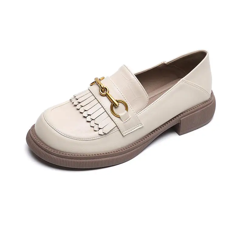 New Arrival Women Thick Bottom Loafers Soft Leather Slip On 3cm Womens Chunky Heel Women Tassel Loafer Fashion Party Prom Shoes