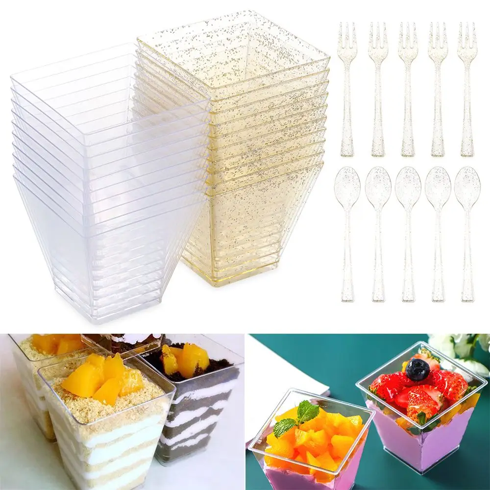 10pcs Transparent Plastic Dessert Cup Mousses Disposable Cups