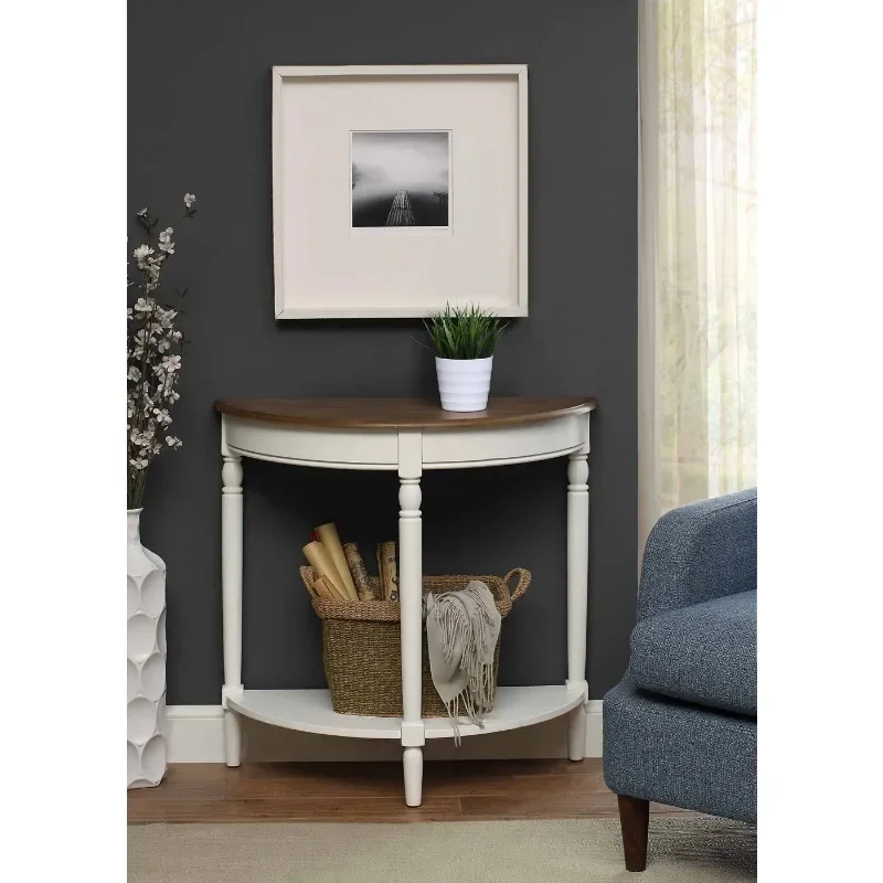 

Convenience Concepts French Country Half-Round Entryway Table with Shelf, Driftwood/White Console Table for Hallway