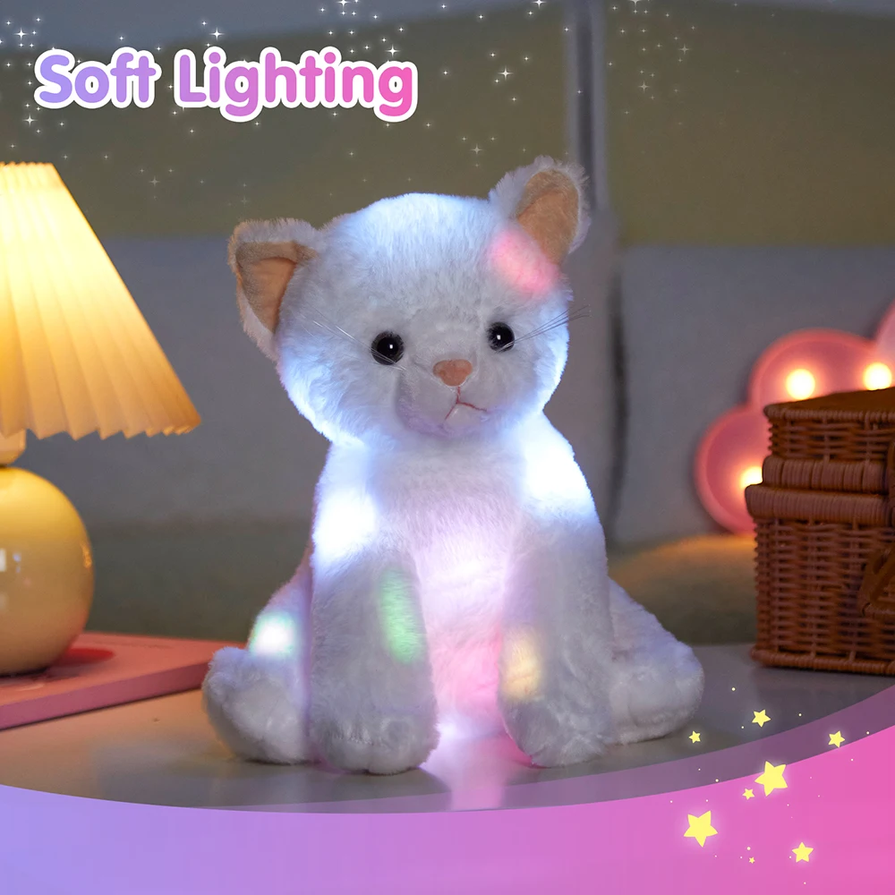 30cm Glowing LED Luminous Stuffed Toy Cat Doll Kawaii Sleeping Throw Pillow for Girls Lullabies White Kitten Plush Animals Toys plush toy