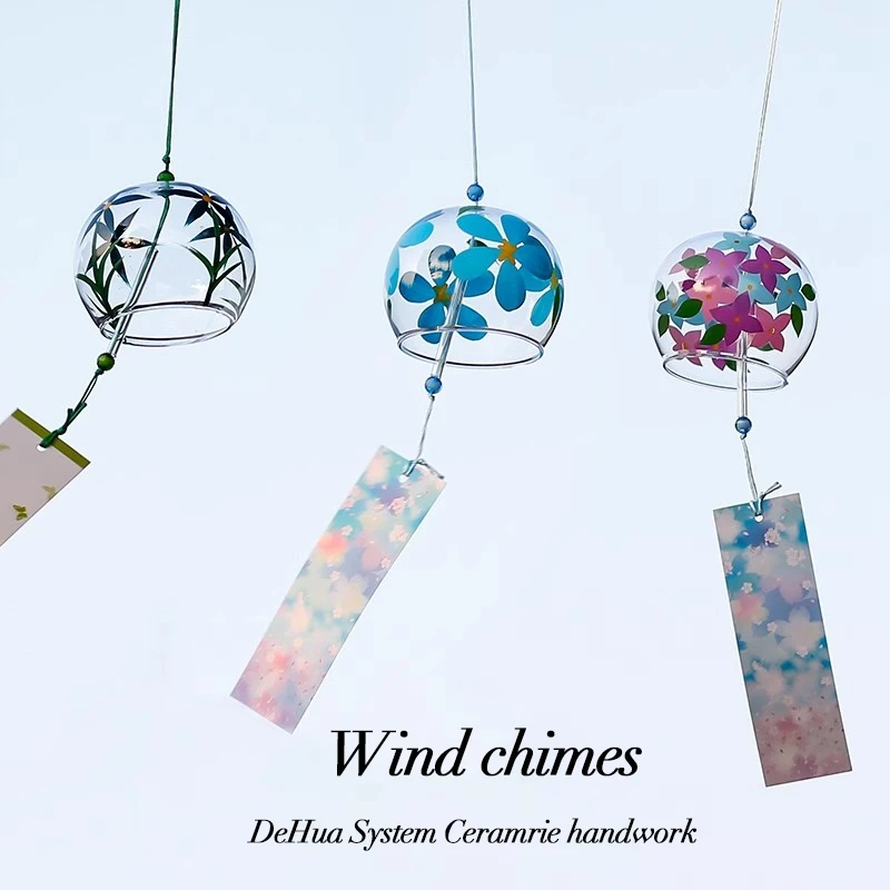 Japanese Wind Chimes Glass Wind Bell Garden Music Sound Outdoor Hanging Ornament Crystal Bell Home Garden Decor, wind chime