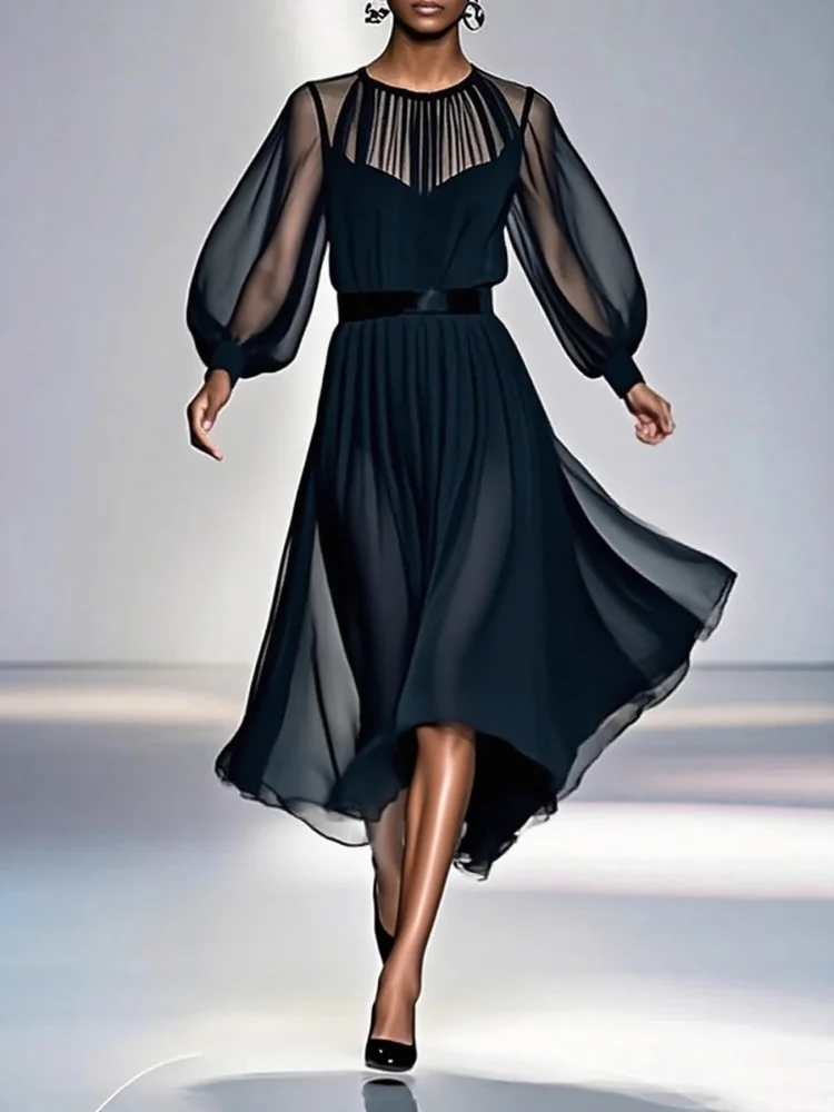 Wmstar Dresses Women Wholesale Cross Border Autumn Winter Woman 2025 New Long French High End Style,black Cinched Waist