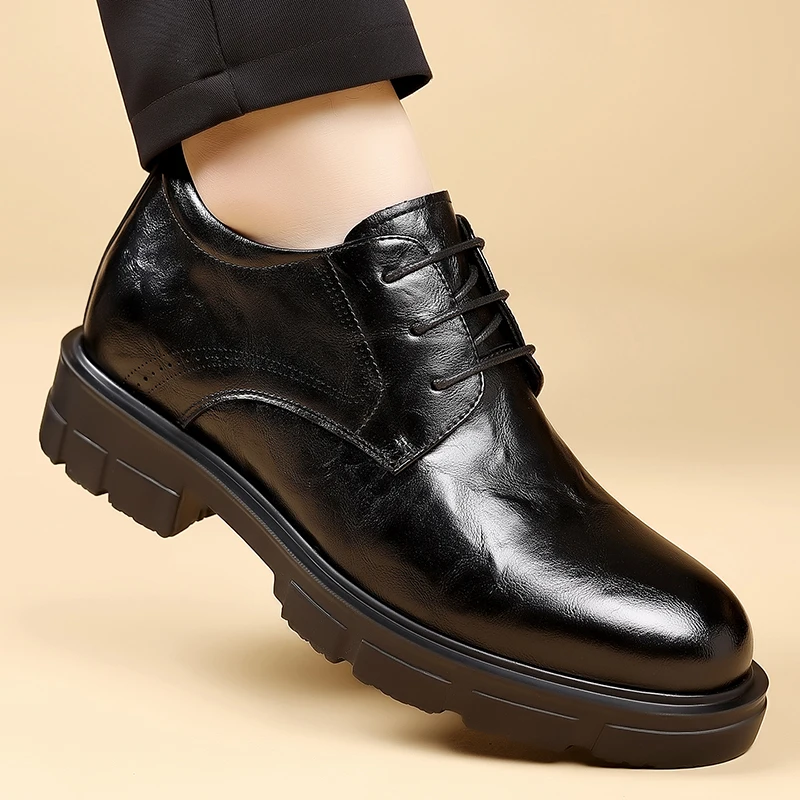 حذاء كاجوال عصري من الجلد الأسود للرجال للتنقل اليومي في الهواء الطلق حذاء أكسفورد ناعم سوليد مضاد للانزلاق ومقاوم للاهتراء حذاء رسمي