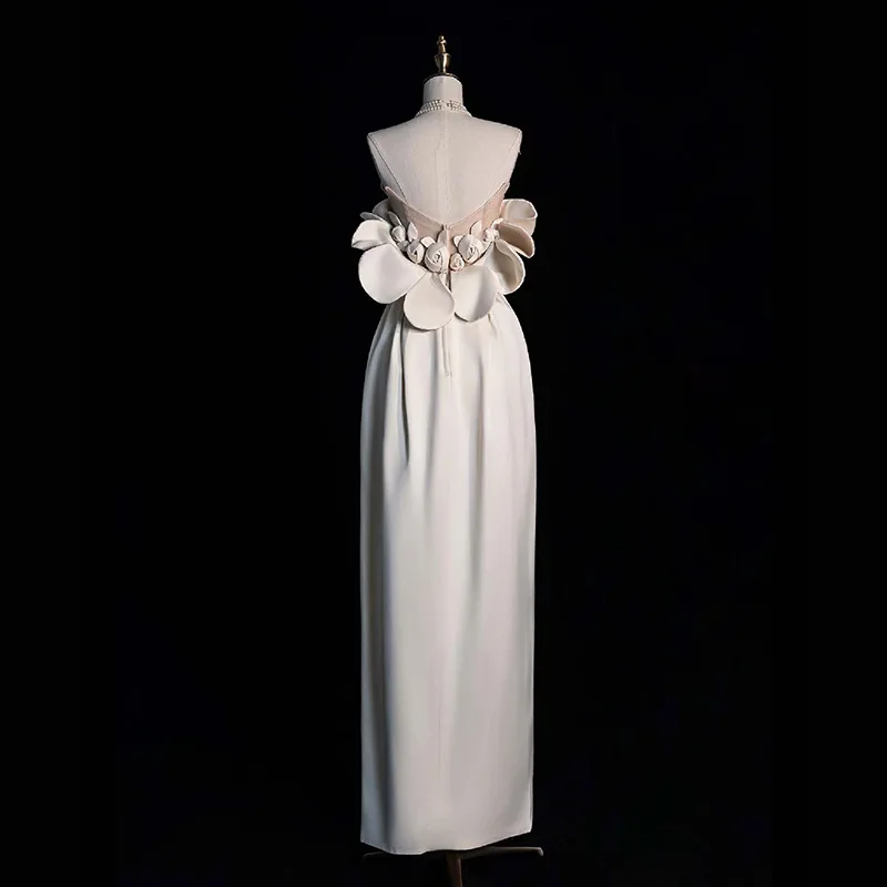 

French Strapless Wedding Gown Haute Couture Bridal Fishtail Satin Gown