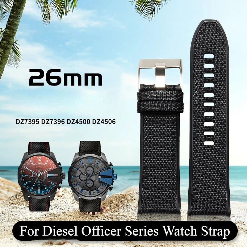 Diesel Officer Series Smooth Finish Comfort Strap in Black Army Green - 26mm