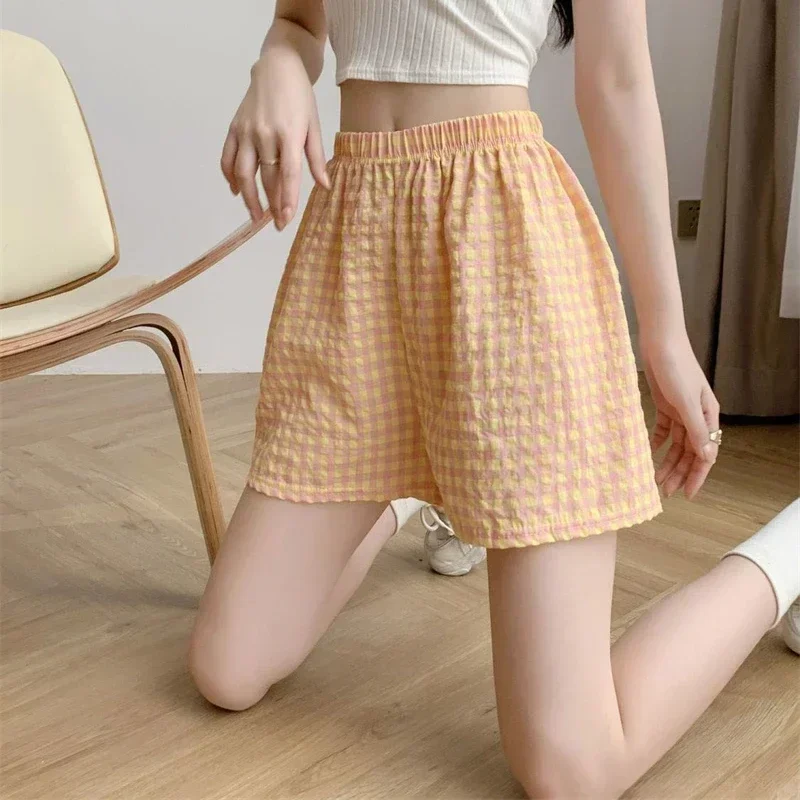 Women Casual Plaid Shorts Summer Loose Straight Pants Gym Workout Home Clothes Female Clothing pantalones cortos sports shorts