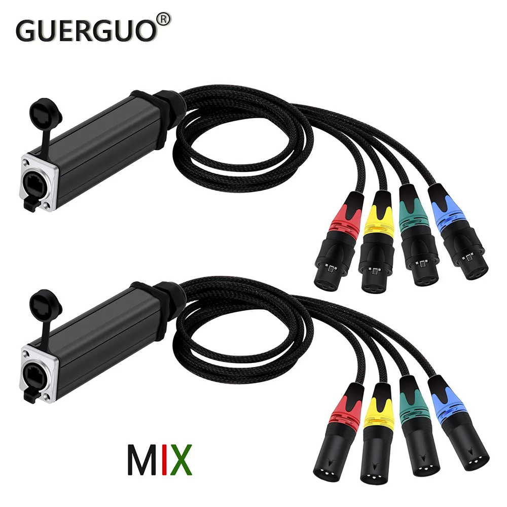 

4 Channel 3Pin XLR Snake Cable to Ethercon Braid Cable with Cat5 Network Snake Receiver, Waterproof XLR M/F to RJ45 Female Cord