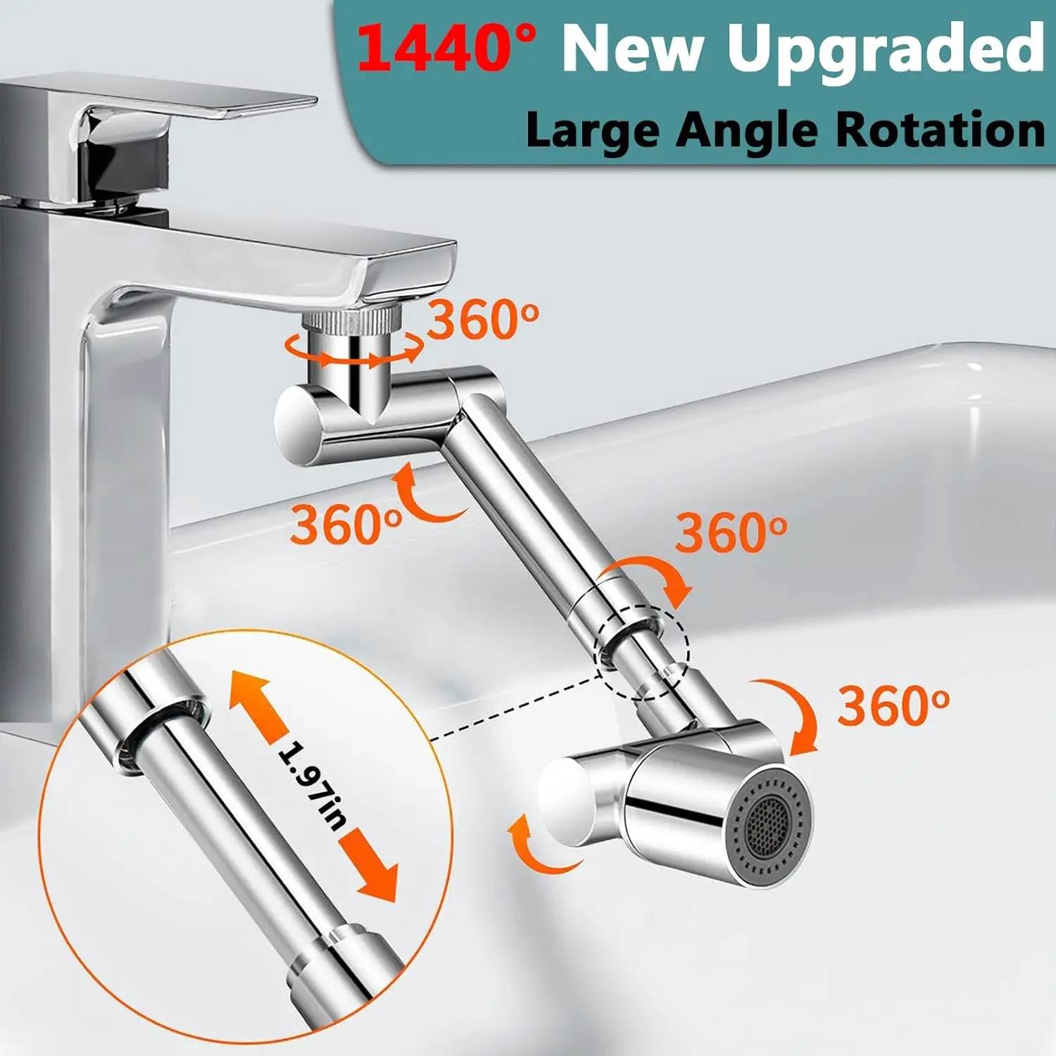 TAIZER Kraanbeluchter, Tap Spuitkop Sproeier 360° Draaibare Uittrekbare Spoelbakkraan Opzetstuk Beluchter Waterkraanbeluchte Waterkraanstraalregelaar Universele Splash Proof Filter Faucet Opzetstuk