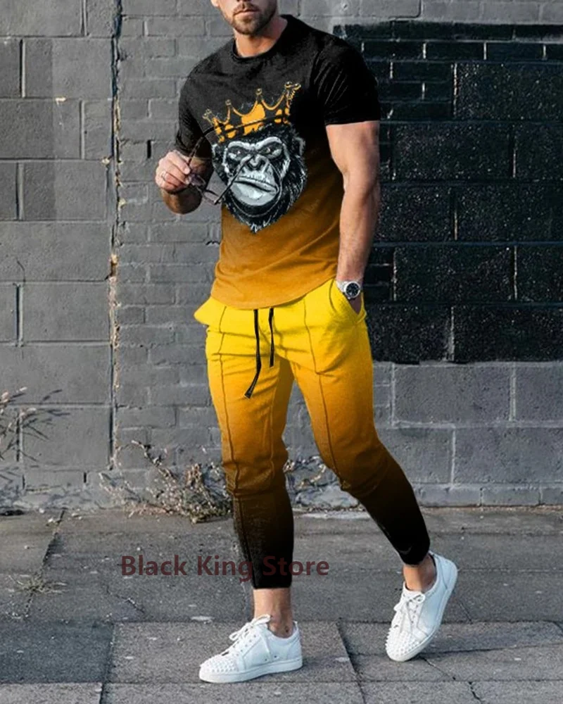 Summer Sportwear Suit Short Sleeve T Shirt Long Pants Men 2 Piece Sets Men Tracksuit 3D Printed Casual Trend Oversized Clothes
