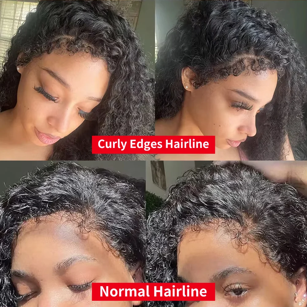 250%Kinky Curly 4C Edges Curly Baby Hair Lace Wigs Human Hair 13x6 HD Lace Frontal Wig Deep Wave Curly Lace Front Wigs For Women 4