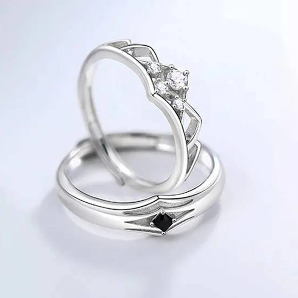 1 Pair Adjustable Couple Ring Black Eye Copper Plated Platinum Overlap Opening Men Women Finger Jewelry Wholesale Free Shipping