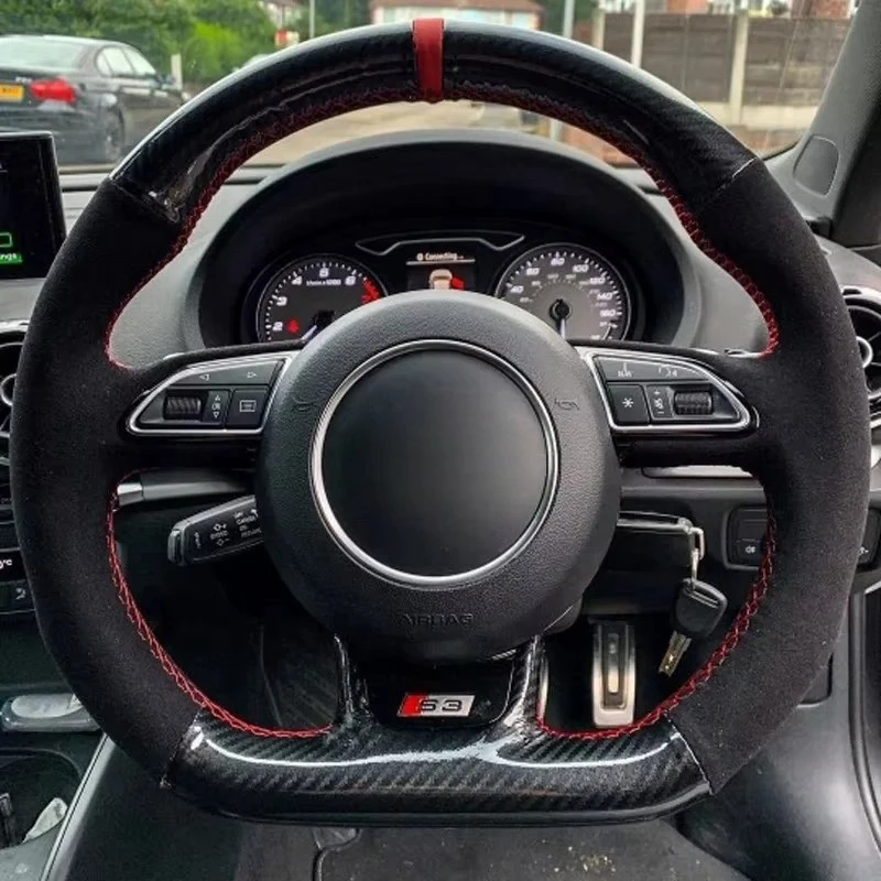 Hand-stitched Car Steering Wheel Cover Black Suede Artificial Leather For Audi S3 A5 A7 RS7 S7 SQ5 S6 S5 RS5 S4 RS4 2012-2018