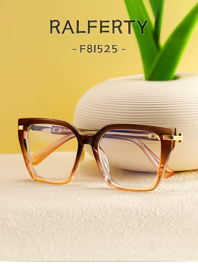 Ralferty 2025, hochwertige TR90-Brillengestelle für Damen, Anti-Blau, Computerbrille, Farbverlaufsrahmen, quadratische Optikrahmen in Nullqualität – Detail 1
