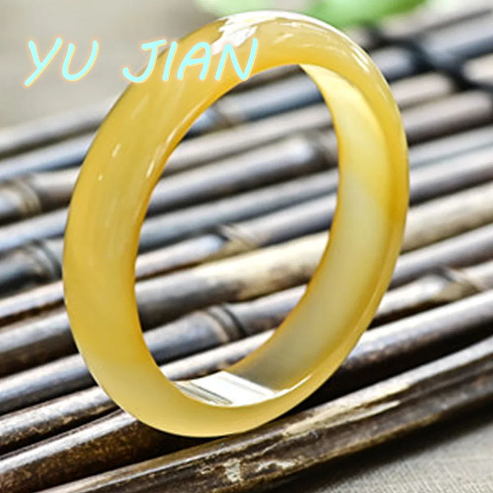 

Newest Women's Natural Yellow Chalcedony Bangle Noble Elegant Yellow-Agate Bracelet High-Ice Jade Handring Fine Jewelry