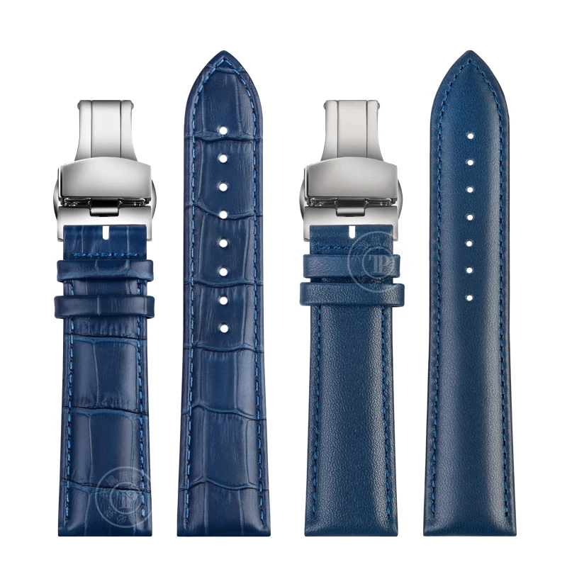 Elegant Blue Leather Strap for Men and Women - Available in Various Sizes and Colors