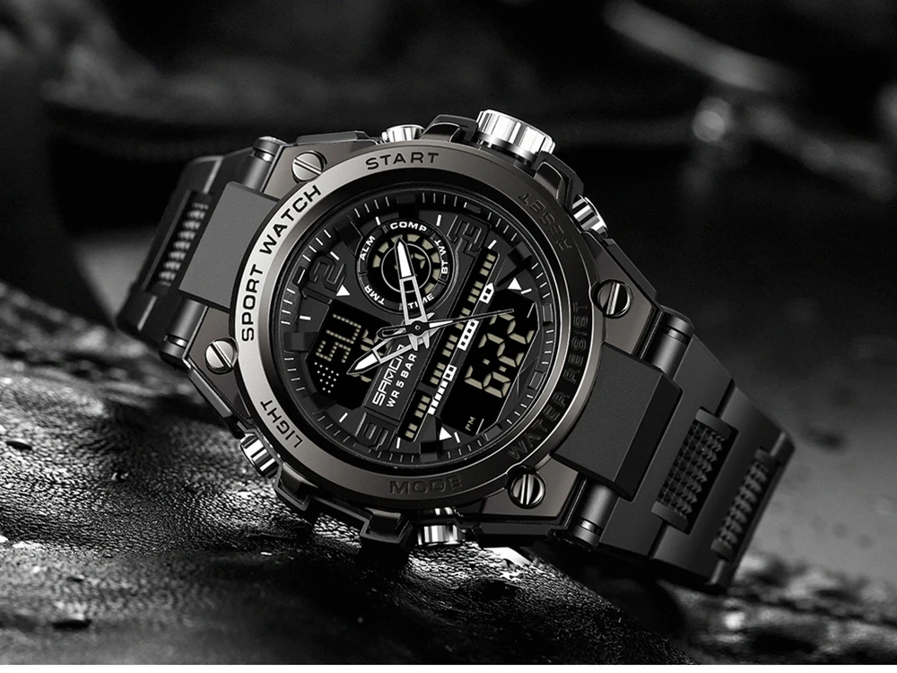 2022 SANDA Quartz 5ATM Waterproof Men Clock Sport Dual Display Electronic Watch Top Brand Military Men's Watch Relogio Masculino