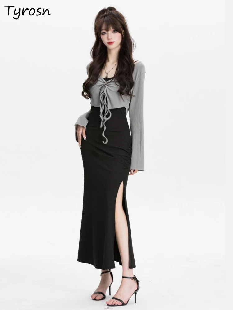 

Комплекты Женские для отдыха сексуальные осенние однотонные универсальные Простые платья дизайн с расклешенными рукавами модные женские рубашки в Корейском стиле новые мягкие