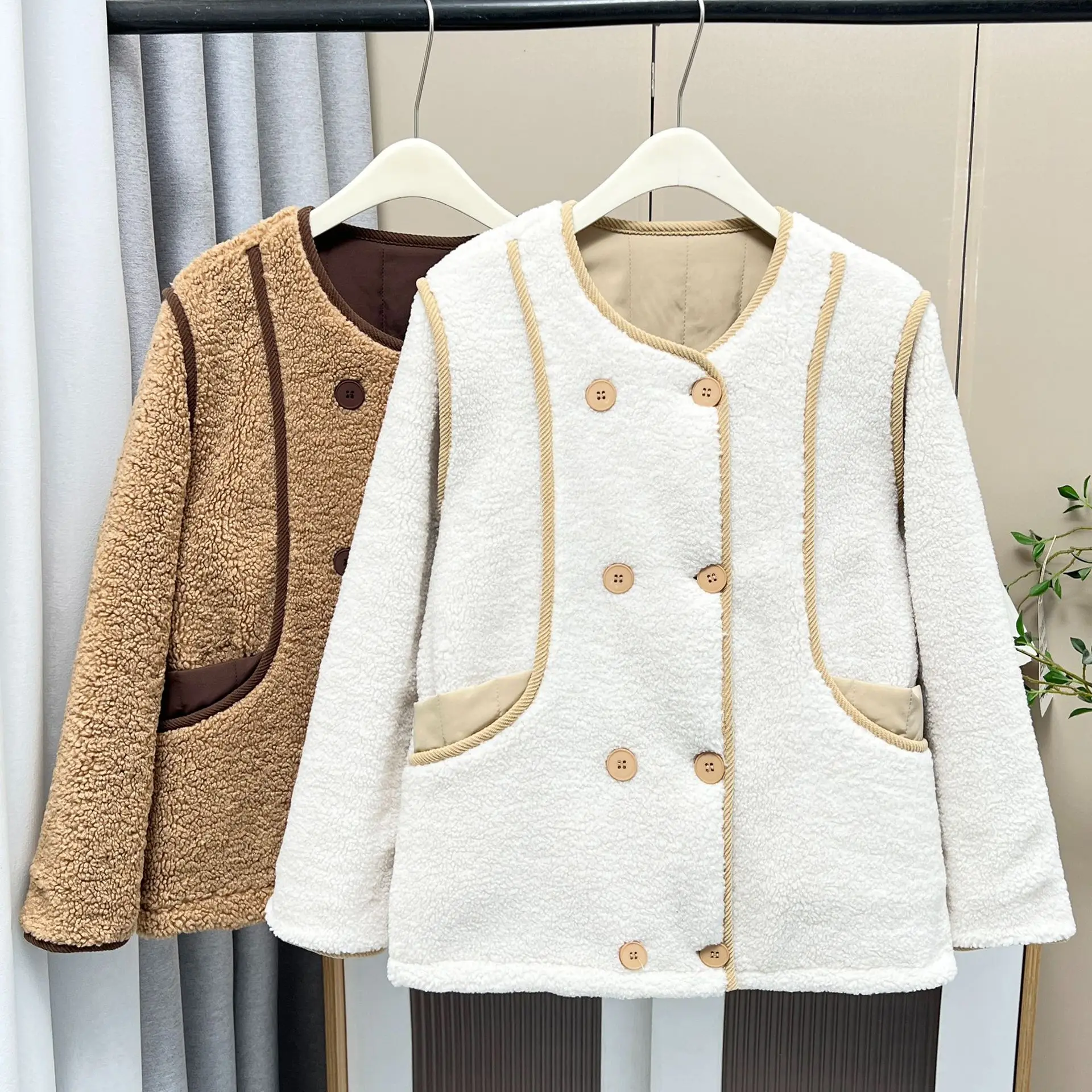 XXXXL Fashion Plus Size Women's Parkas 2025 Winter New Korean-style Design Double Breasted Fleece Jacket Warm Padded Coat 2257