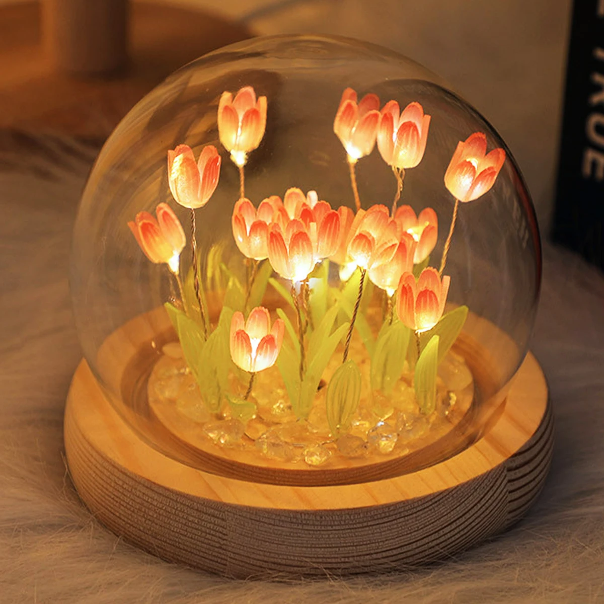 Künstliche Blume Tulpe Ewige Rose Blume Hochzeit Dekor handgemachte DIY LED Nacht Lampe Folie Glaskuppel konservierte Blume Weihnachtsgeschenk