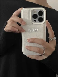 Luxury Personalized Leather Case with Customized Initials and Name, Enhanced Cover Design - iPhone 12 Pro (White 3)