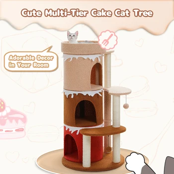 43'' Cat Tree Cat Condos Cat Tower House with Large Top Perch and Sisal Covered Scratching Posts for Indoor Cats Gift 2